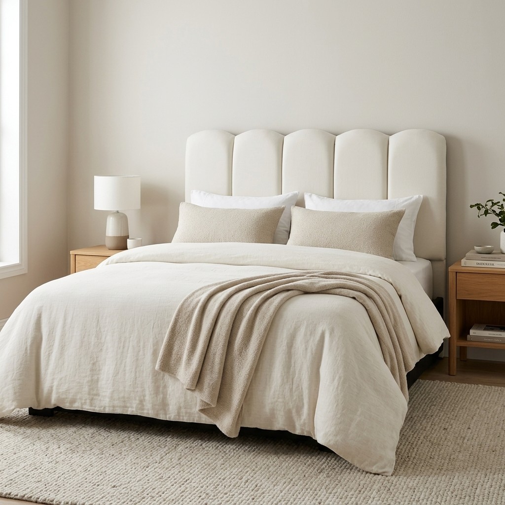 Cama Tapizada 2 Plazas Cabecera Acolchada Curva
