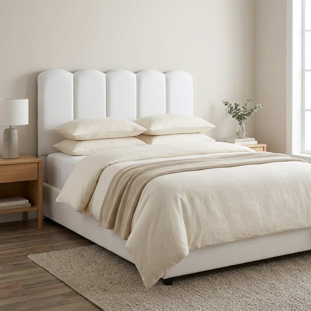 Cama Tapizada 2 Plazas Cabecera Acolchada Curva
