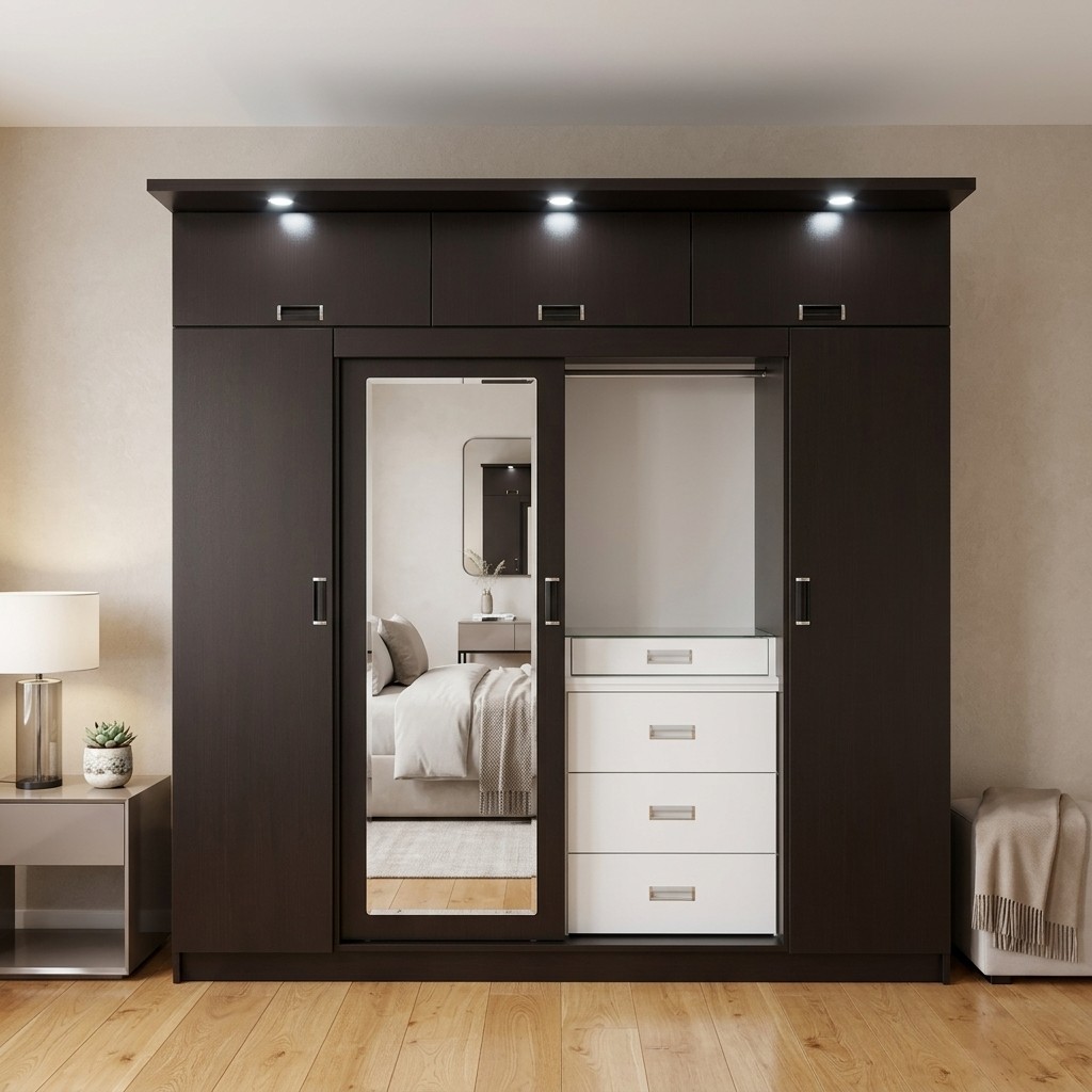 Ropero Closet Nogal con Espejo y Luces LED