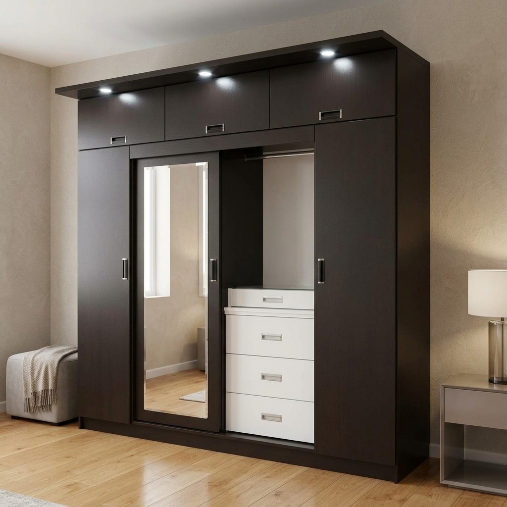 Ropero Closet Nogal con Espejo y Luces LED