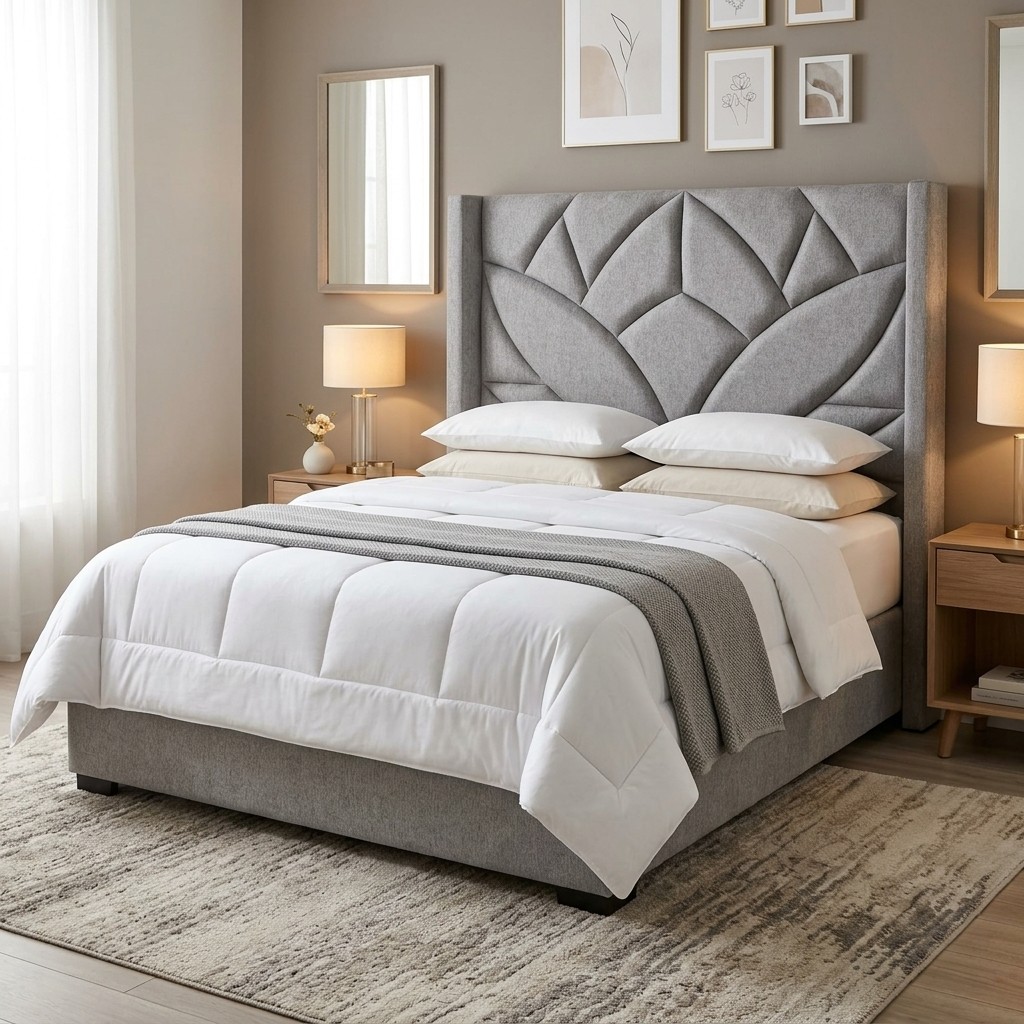 Cama Tapizada Florencia con Cabecero Acolchado Gris