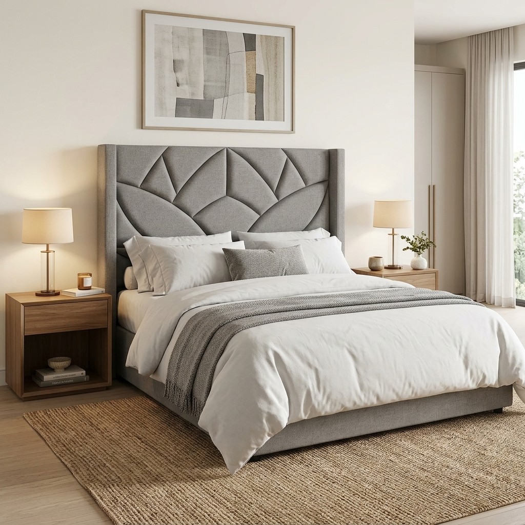 Cama Tapizada Florencia con Cabecero Acolchado Gris