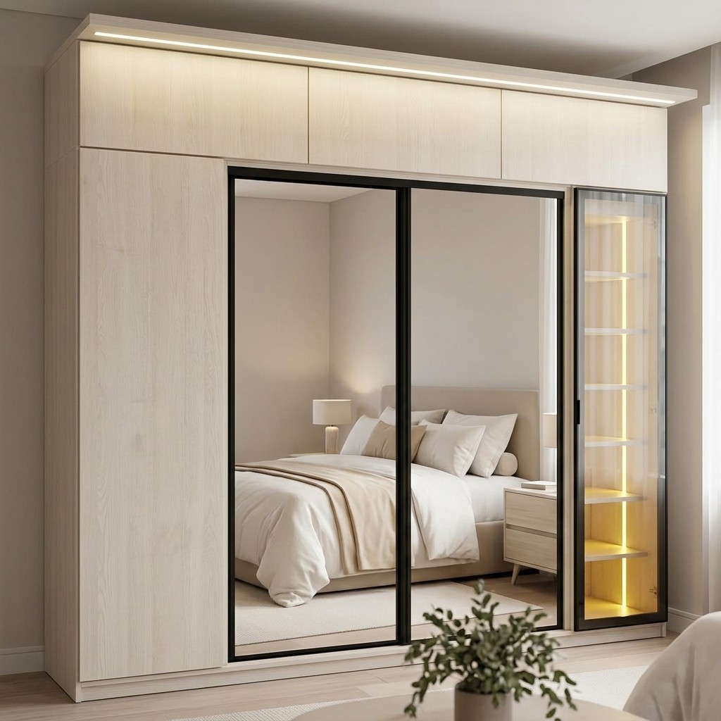Ropero Closet Corredizo con Espejo y Zapatera LED