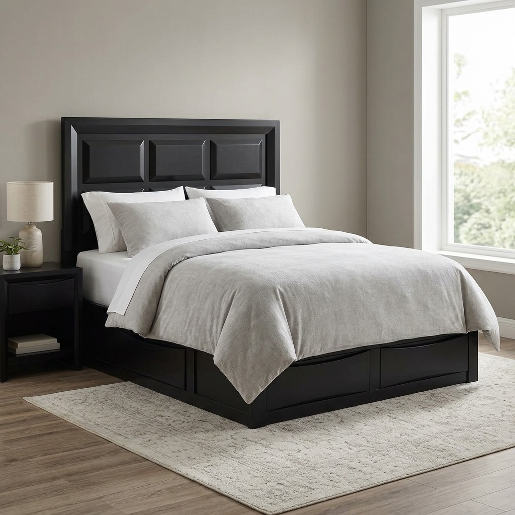 Cama 2 Plazas de Madera Nogal con Cajones