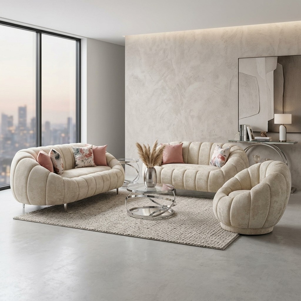 Juego De Sala Nube Contemporáneo Con Butaca Giratoria Beige