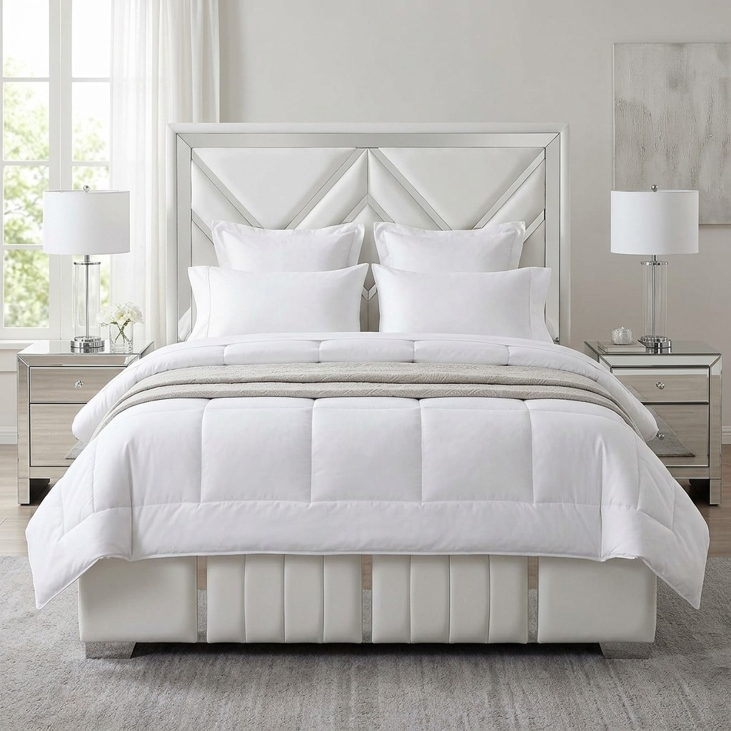 Cama Tapizada 2 Plazas Geométrica Blanco Hueso
