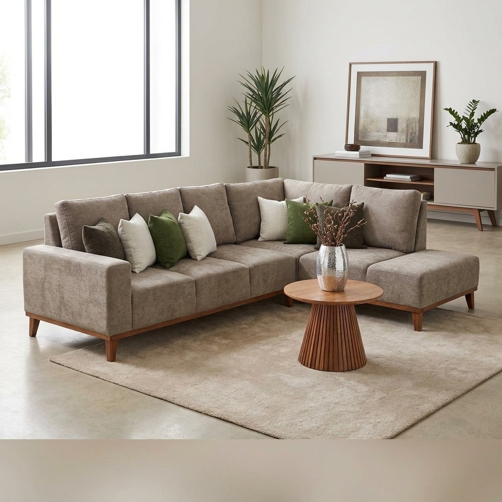 Juego de Sala Seccional Sofá en L Contemporáneo Beige
