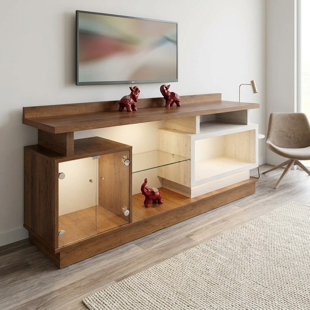 Mueble de TV Moderno en Melamina y Vidrio