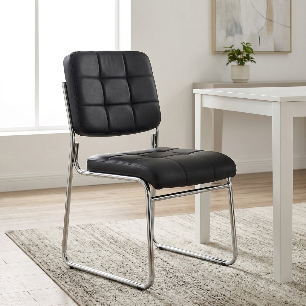 Silla Fija Soft Ergonómica en Cuero Sintético y Cromo