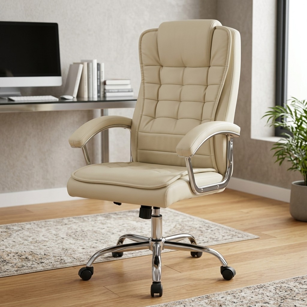 Sillón Gerencial Ergonómico de Cuero Sintético Beige