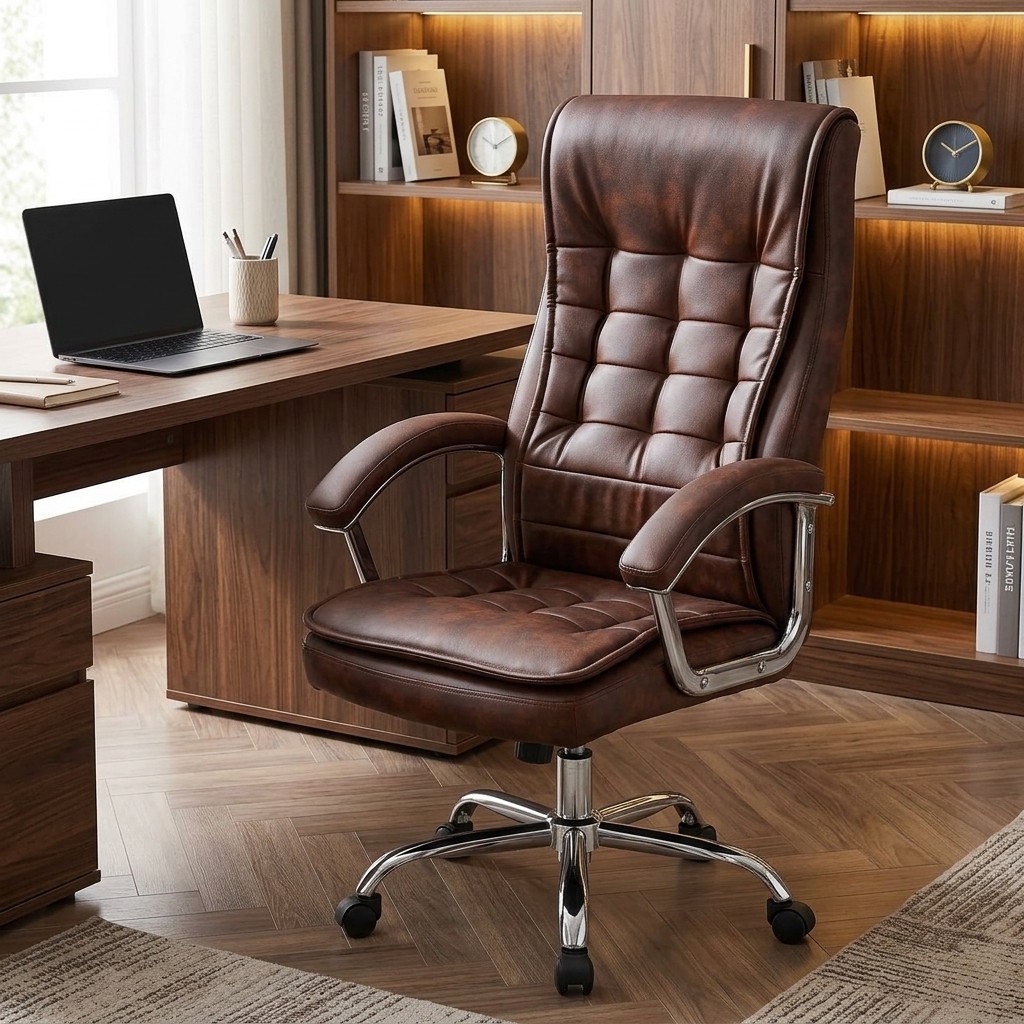 Sillón Gerencial Ergonómico en Cuero Vintage Marrón