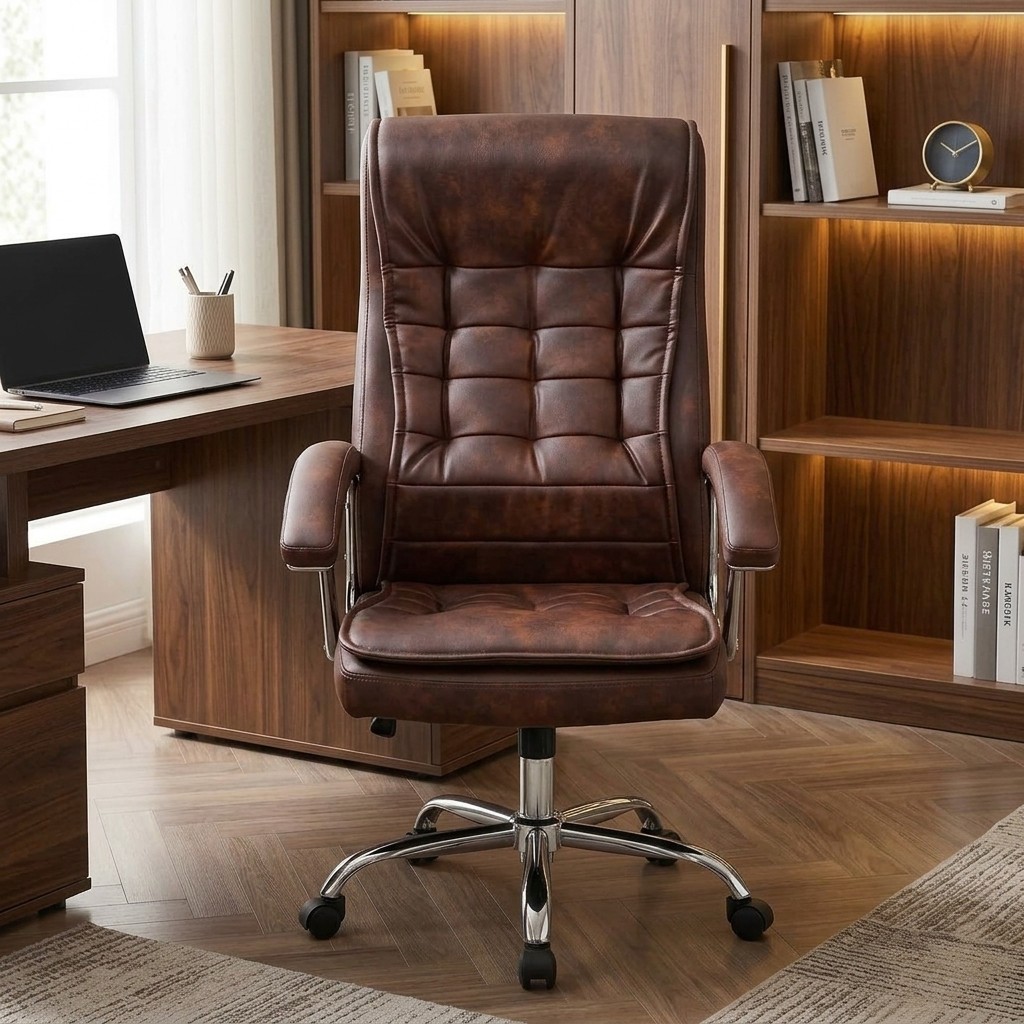 Sillón Gerencial Ergonómico en Cuero Vintage Marrón