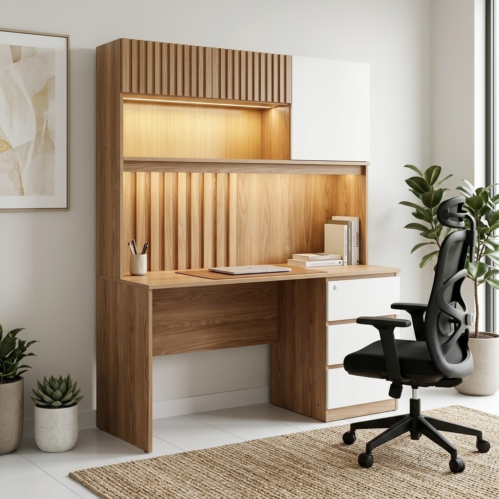 Escritorio Estante Moderno con Gavetas y Luz LED