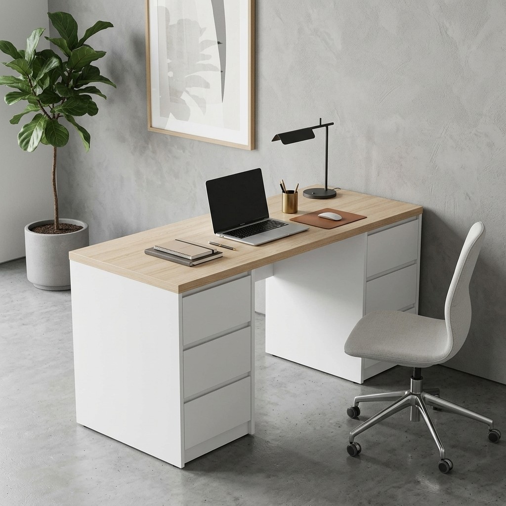 Escritorio Ejecutivo Dual con 6 Cajones Blanco y Roble