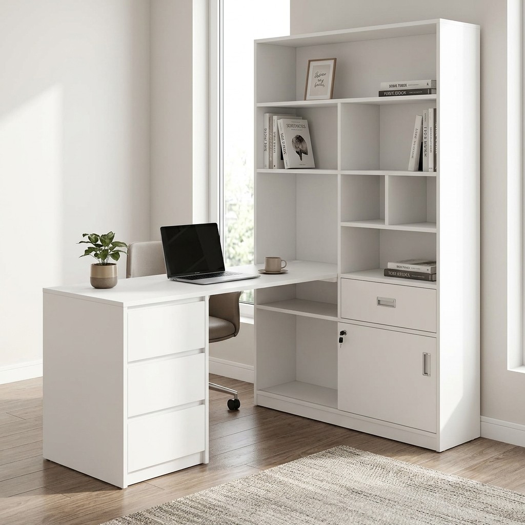 Escritorio con Librero Multifuncional Blanco