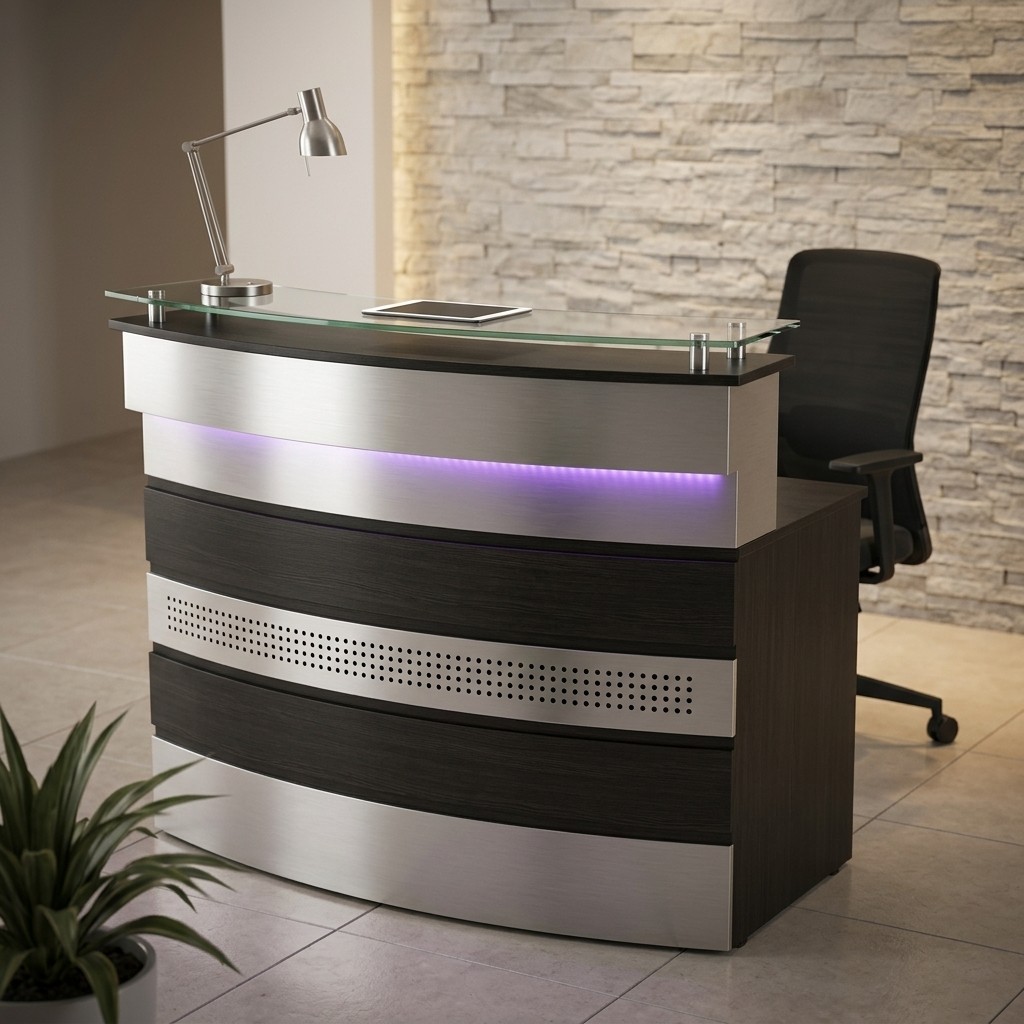 Counter de Recepción Moderno con Vidrio y Luz LED