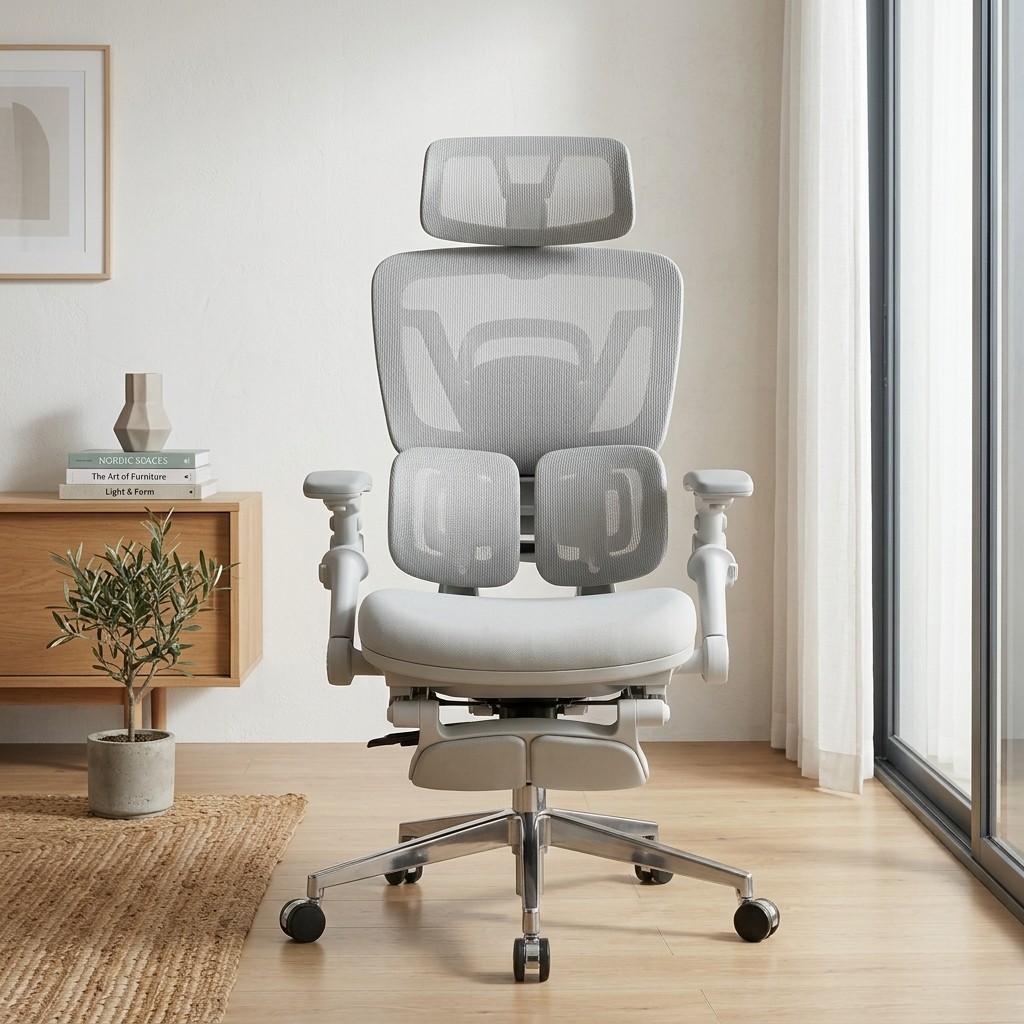Silla Ergonómica Ejecutiva Gris con Reposapiés