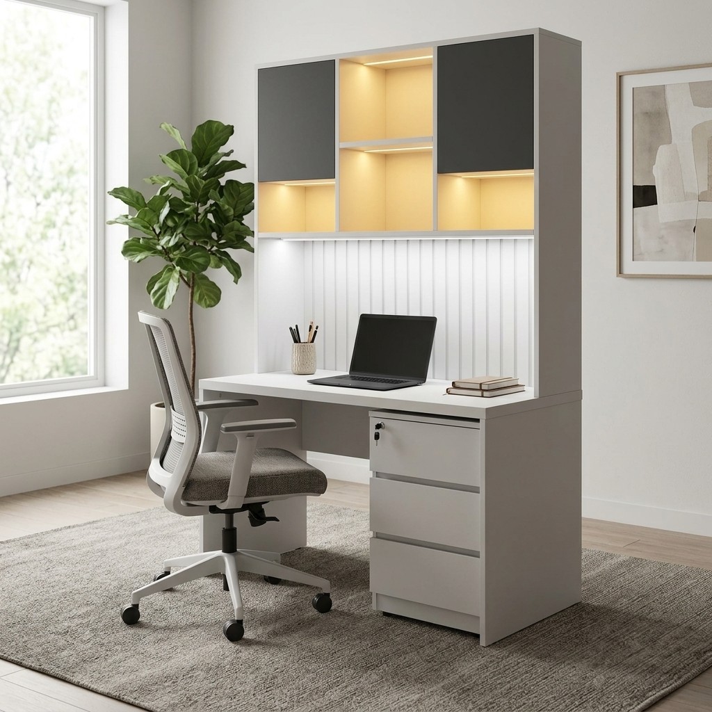 Escritorio Multifuncional con Librero y Luces LED