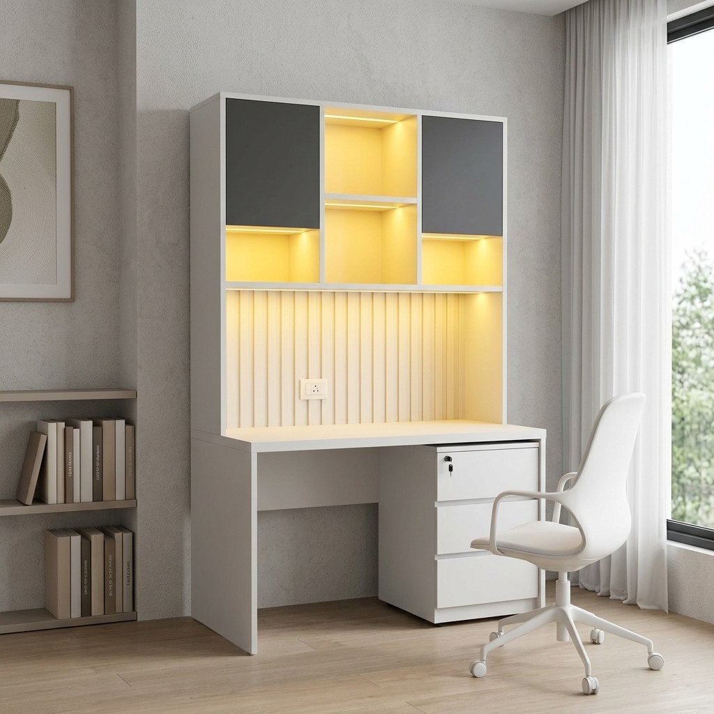 Escritorio Multifuncional con Librero y Luces LED