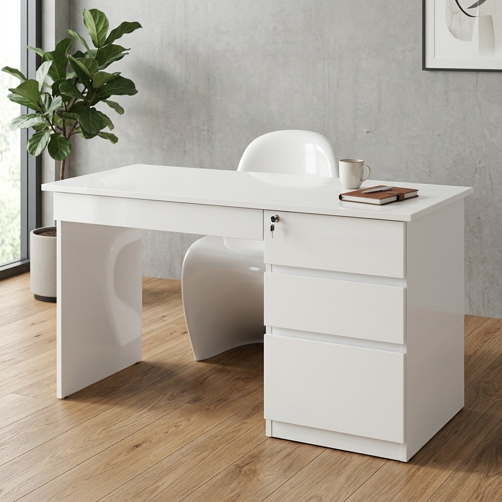 Escritorio Moderno 3 Cajones con Llave Blanco