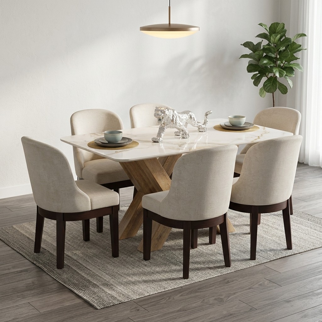 Juego De Comedor 6 Sillas Tablero Piedra Sinterizada