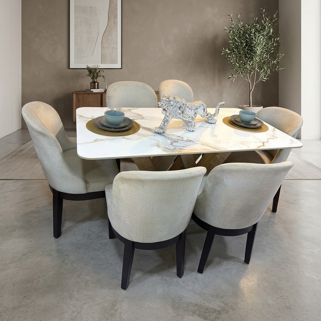 Juego De Comedor 6 Sillas Tablero Piedra Sinterizada