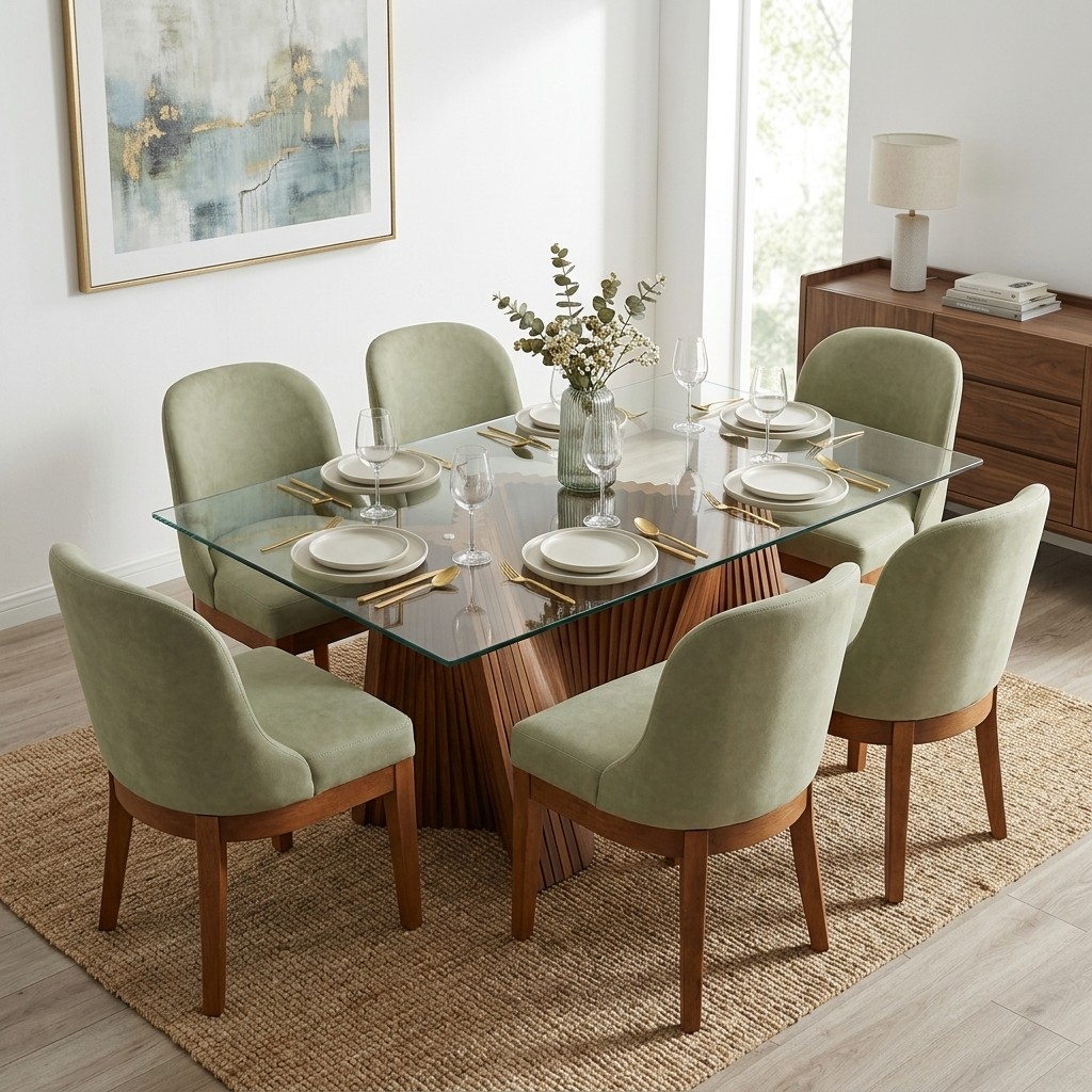 Juego de Comedor Acordeón 6 Sillas en Vidrio y Madera