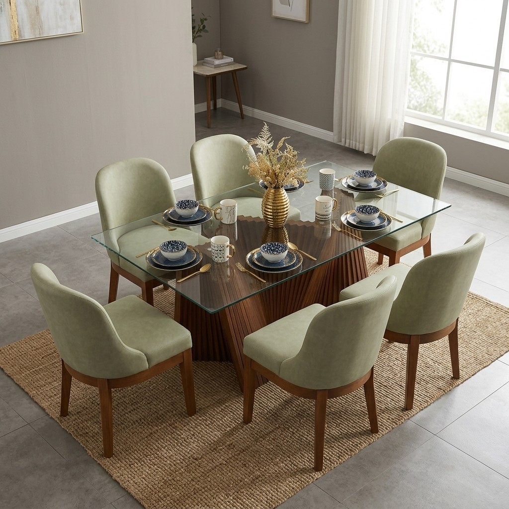 Juego de Comedor Acordeón 6 Sillas en Vidrio y Madera