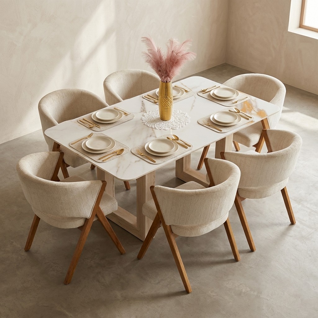 Juego de Comedor 6 Sillas Tablero Mármol y Madera