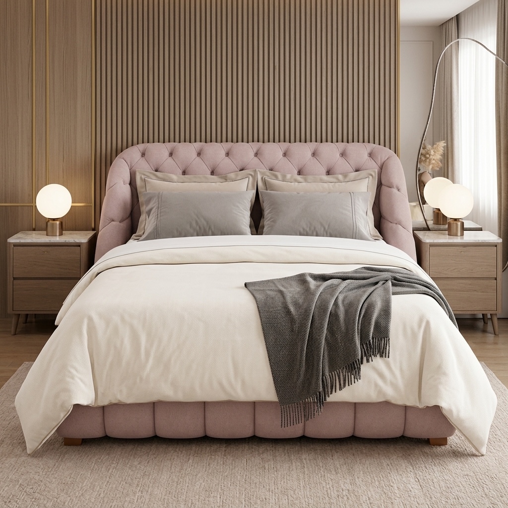 Cama Tapizada Capitoné Rosa Palo