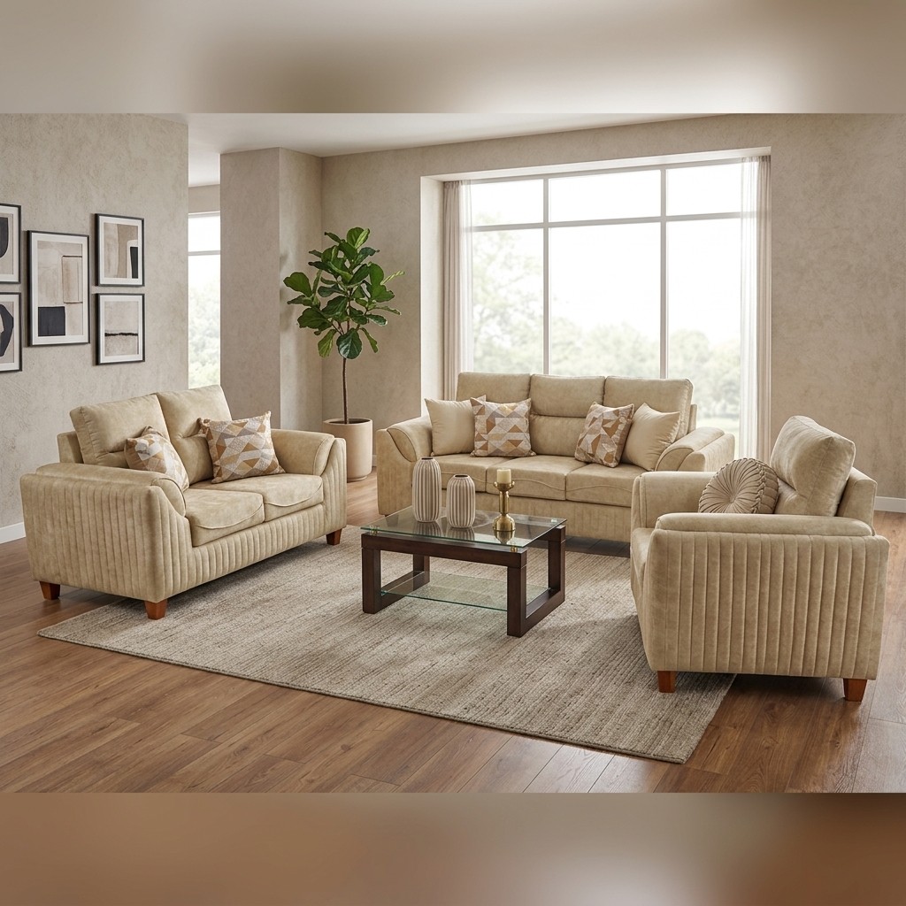 Juego de Sala 3-2-1 Contemporáneo Beige Confort