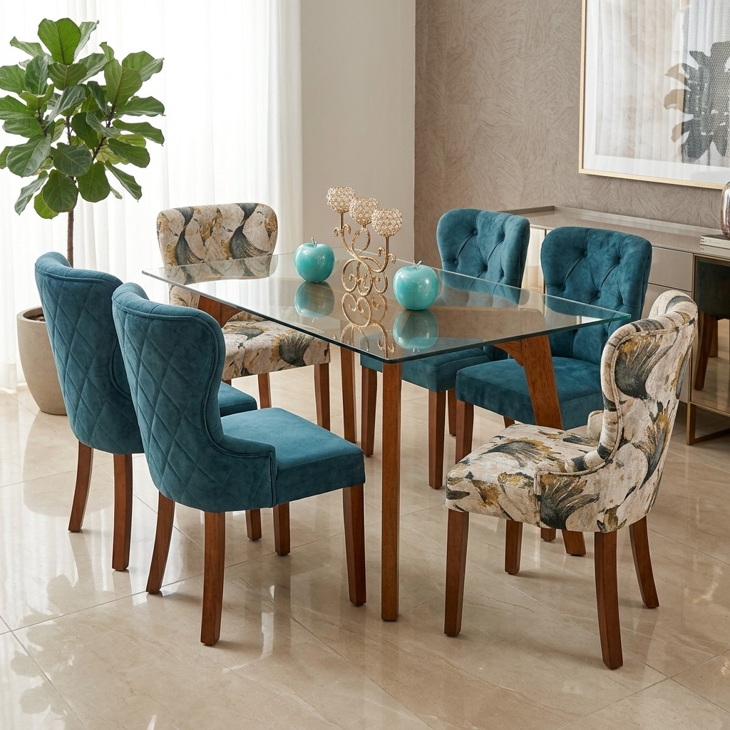 Juego de Comedor 6 Sillas Tablero de Vidrio Elegance