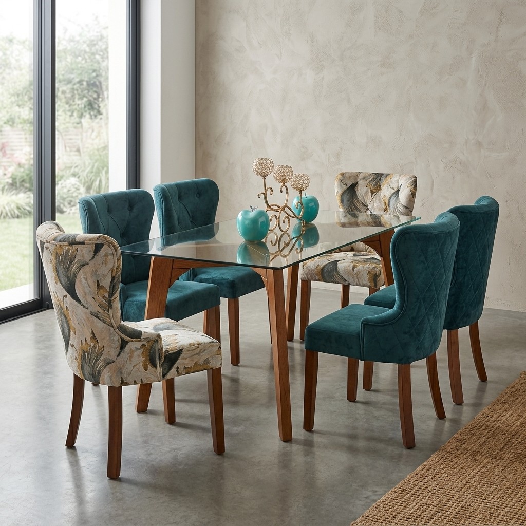 Juego de Comedor 6 Sillas Tablero de Vidrio Elegance