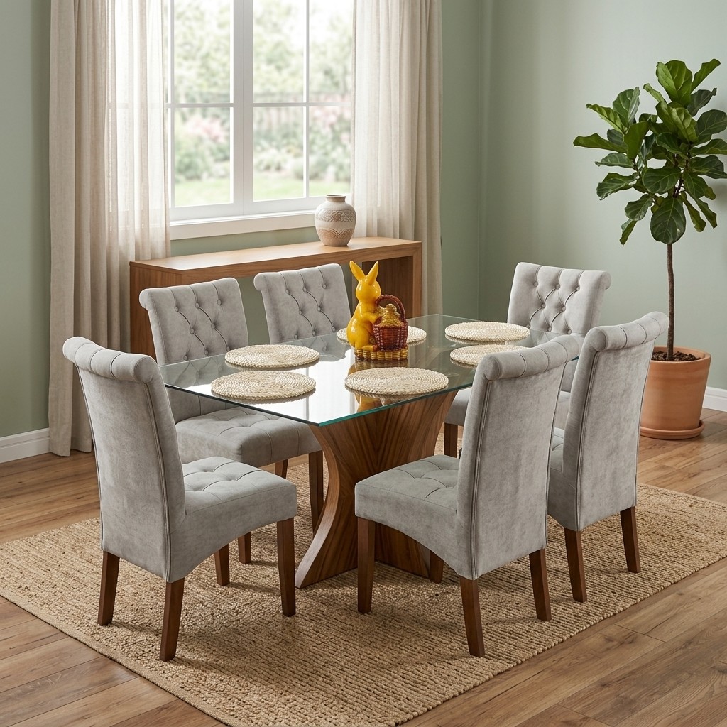 Juego de Comedor Acordeón 6 Sillas Vidrio y Capitoné