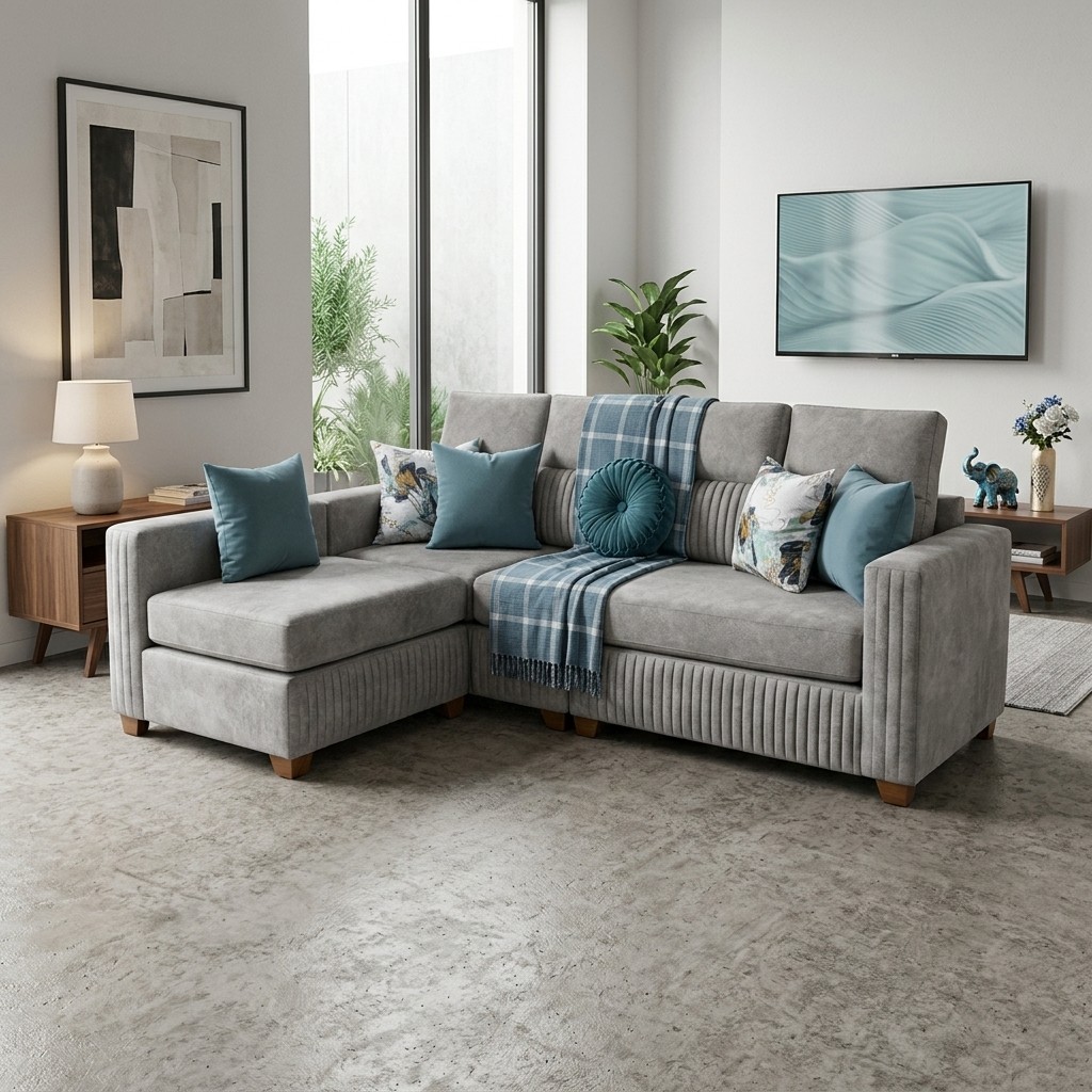 Sofá Seccional Moderno Gris con Chaise Longue