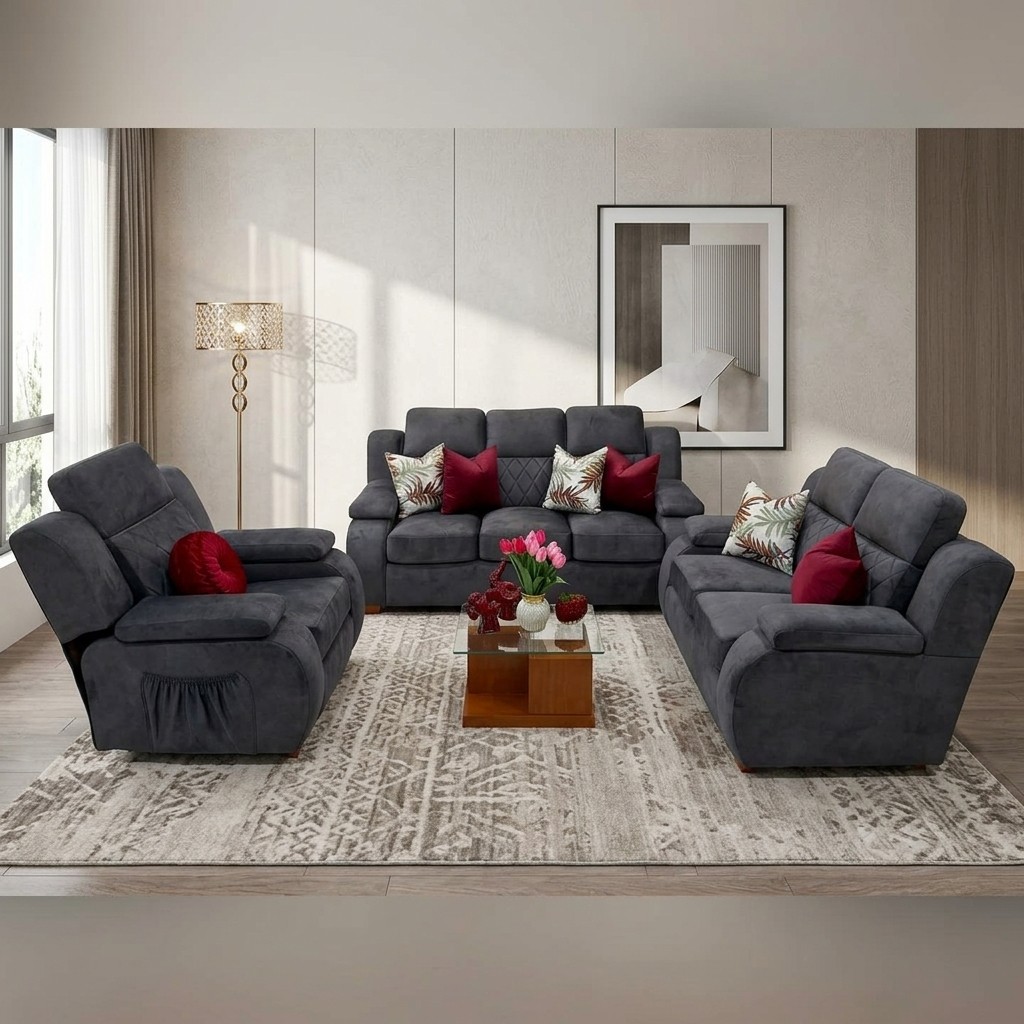 Juego de Sala 3-2-1 Reclinable Confort Gris Oscuro