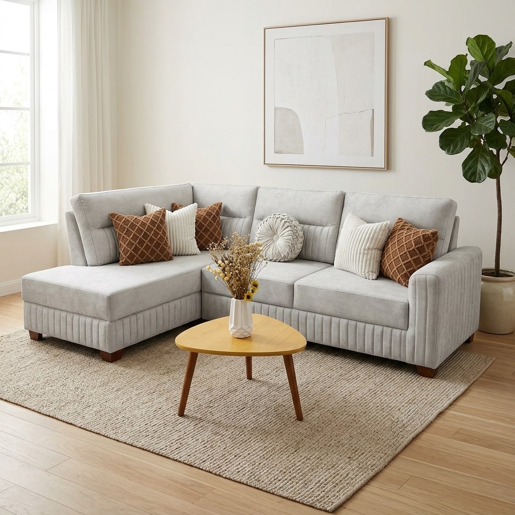 Sofá Seccional Moderno Gris Perla con Chaise Longue