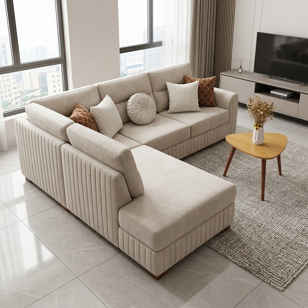 Sofá Seccional Moderno Gris Perla con Chaise Longue