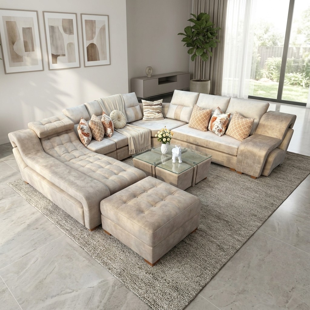 Juego de Sala Seccional Caballito con Chaise y Banqueta