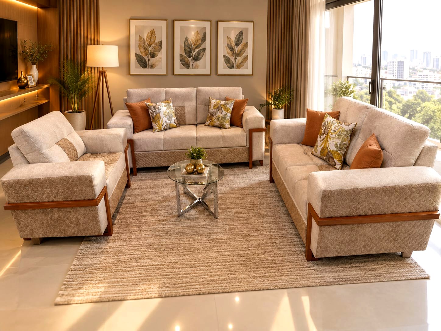 Juego de Sala 3-2-1 Contemporáneo Beige Elegance