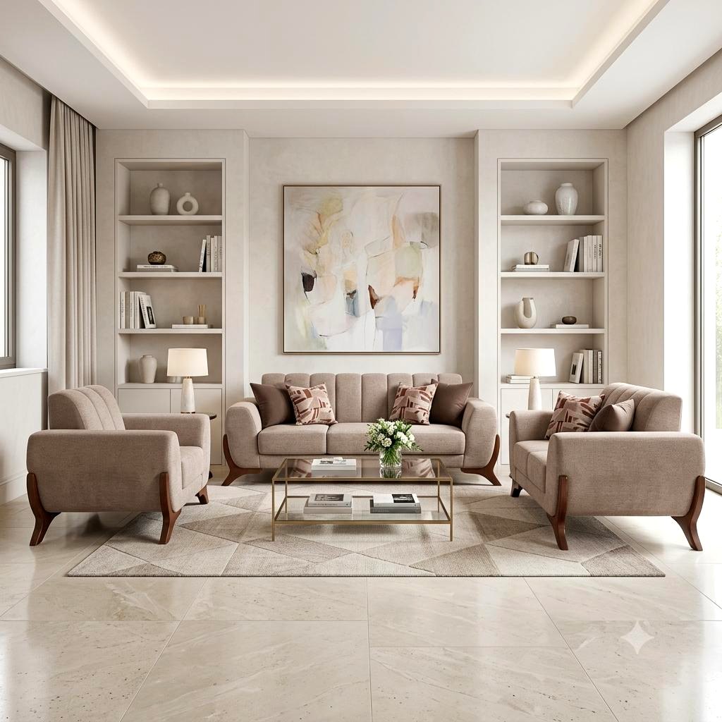 Juego de Sala 3-2-1 Contemporáneo Beige