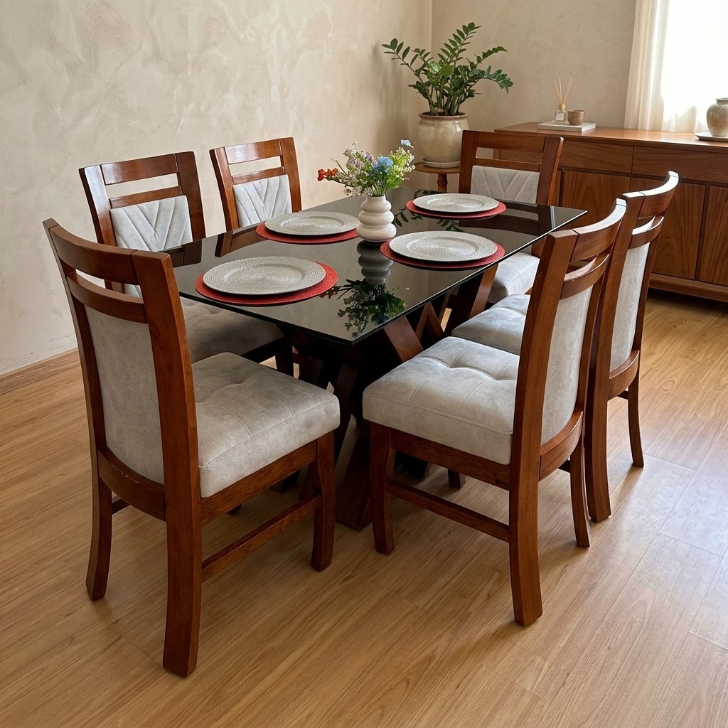Juego de Comedor 6 Sillas Base W Madera Tornillo