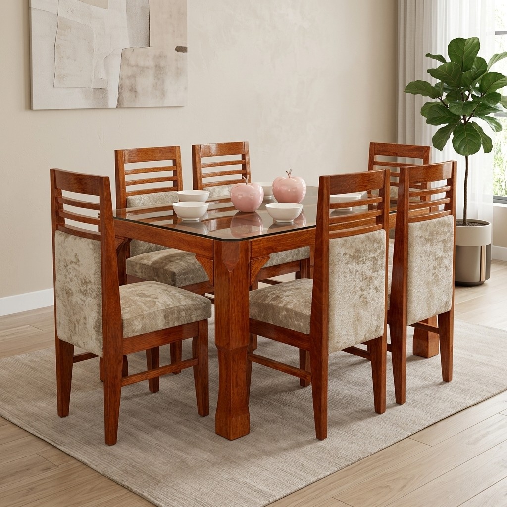 Juego de Comedor 6 Sillas de Madera y Vidrio