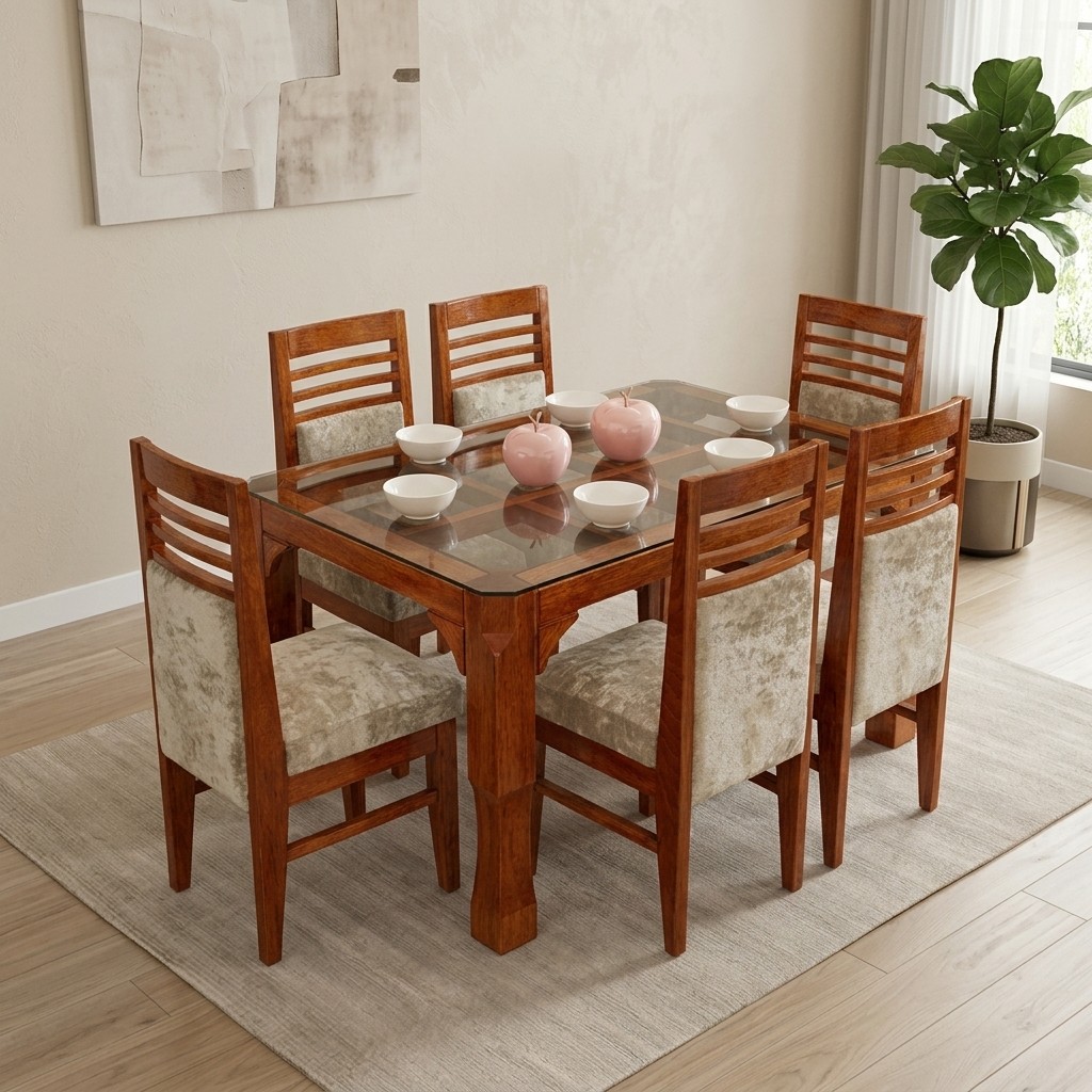 Juego de Comedor 6 Sillas de Madera y Vidrio