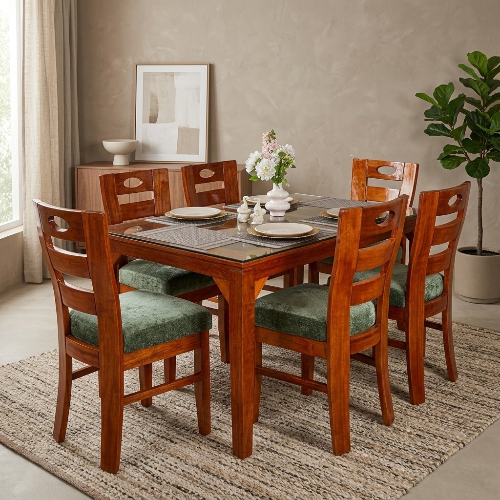Juego de Comedor 6 Sillas en Madera con Vidrio