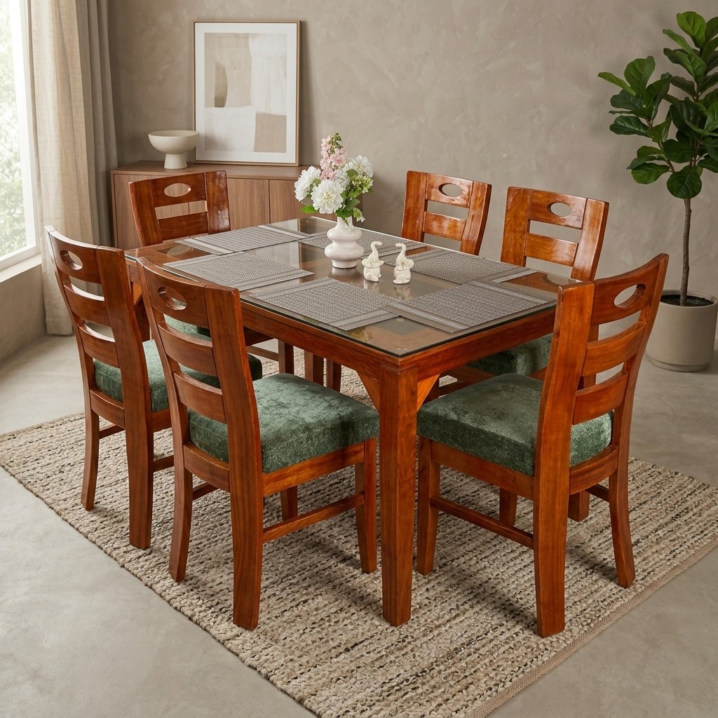 Juego de Comedor 6 Sillas en Madera con Vidrio