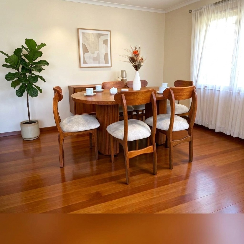 Juego de Comedor Ovalado de 6 Sillas Tablero Curvo