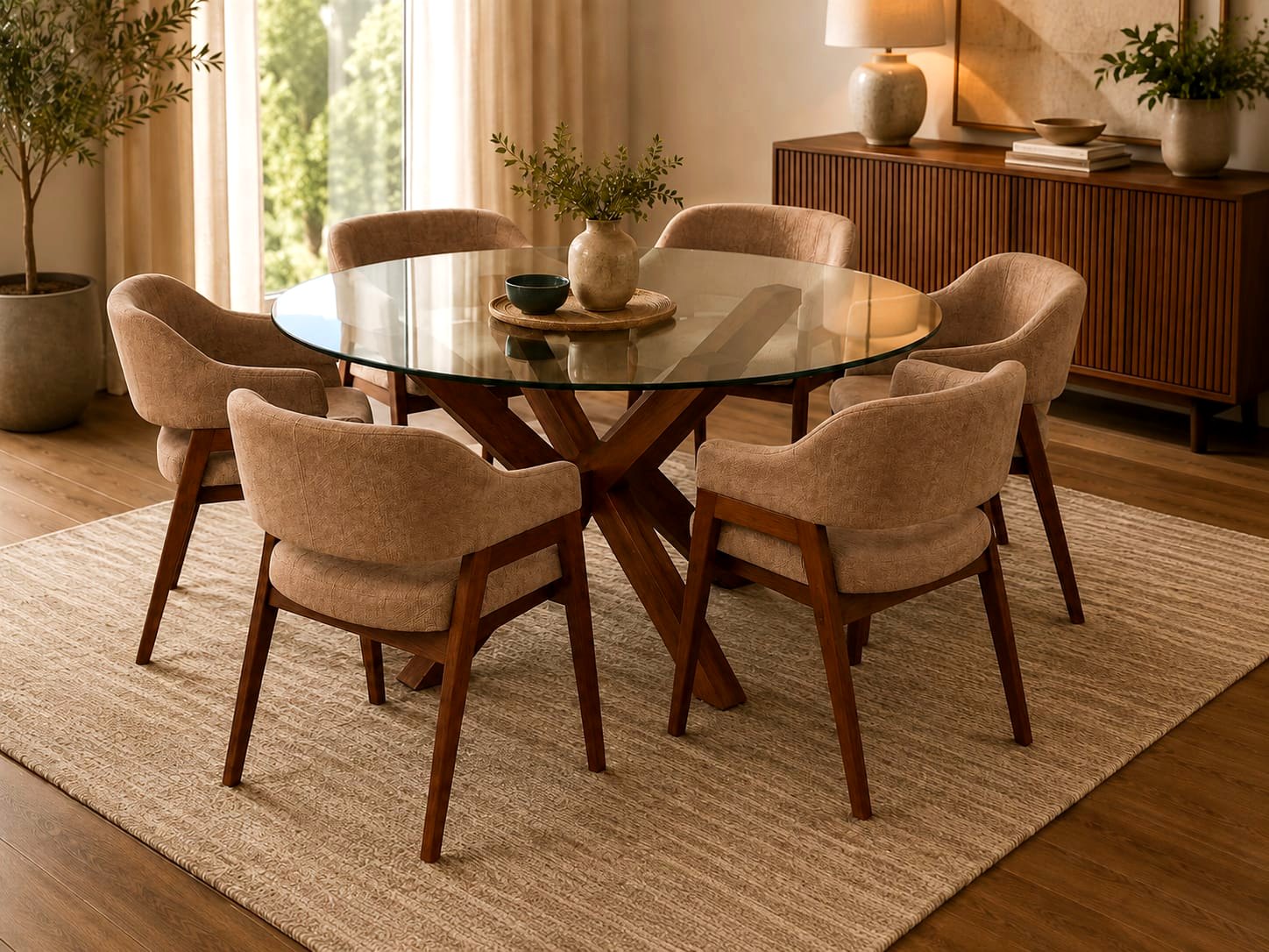 Juego de Comedor Circular Asterisco de 6 Sillas
