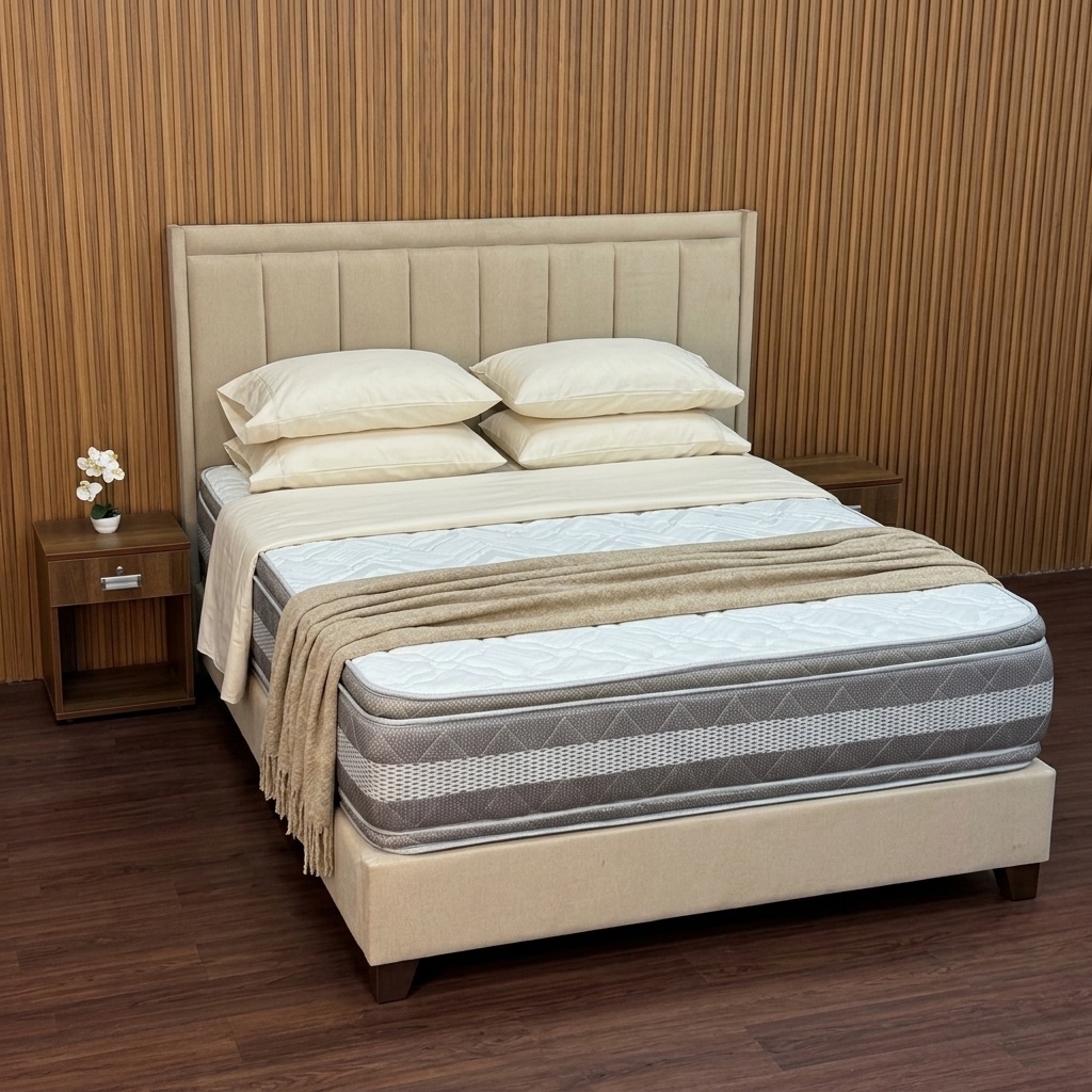 Cama King Clásica Tapizada con Cabecera Acolchada