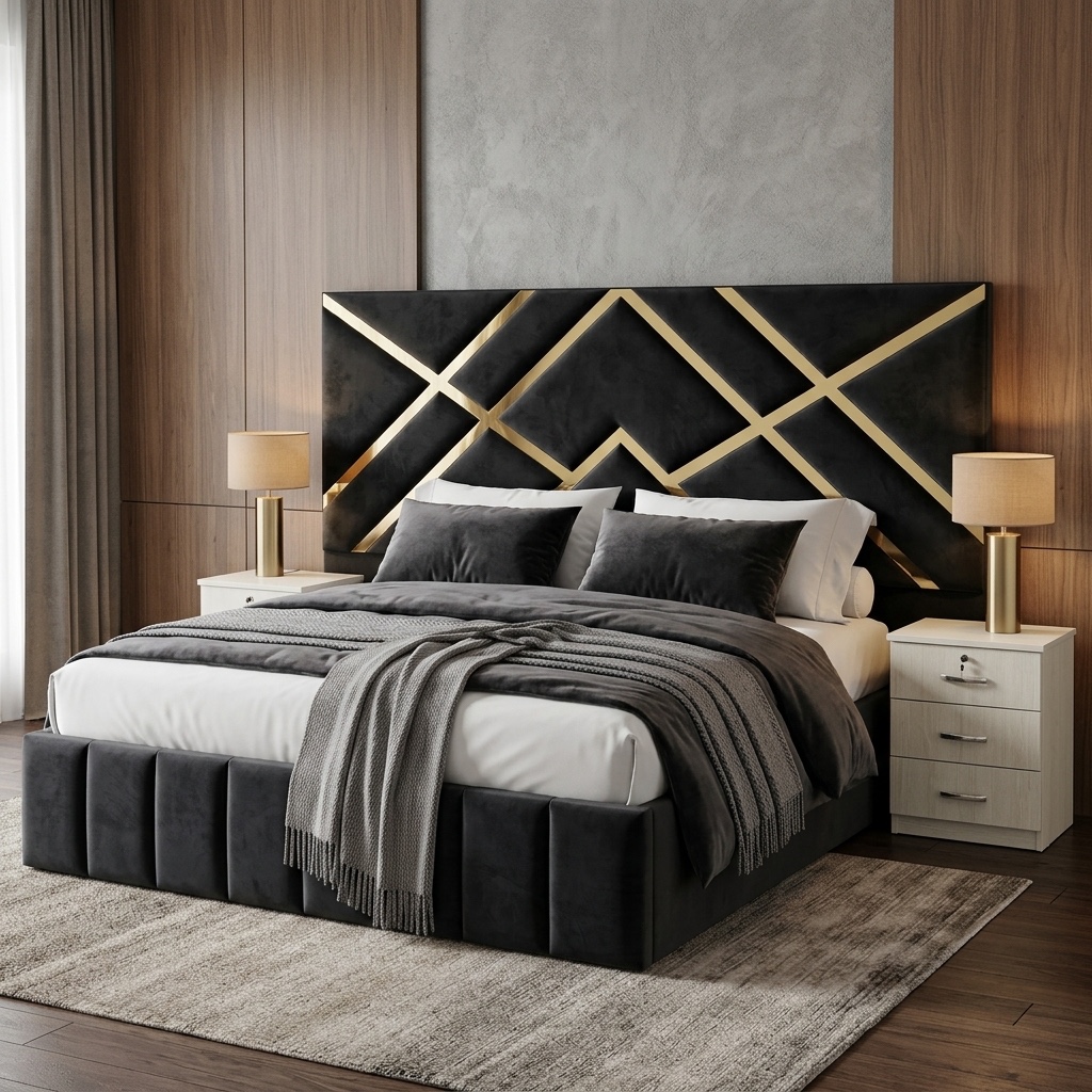 Cama 2 Plazas Tapizado Imperial Efecto Espejo